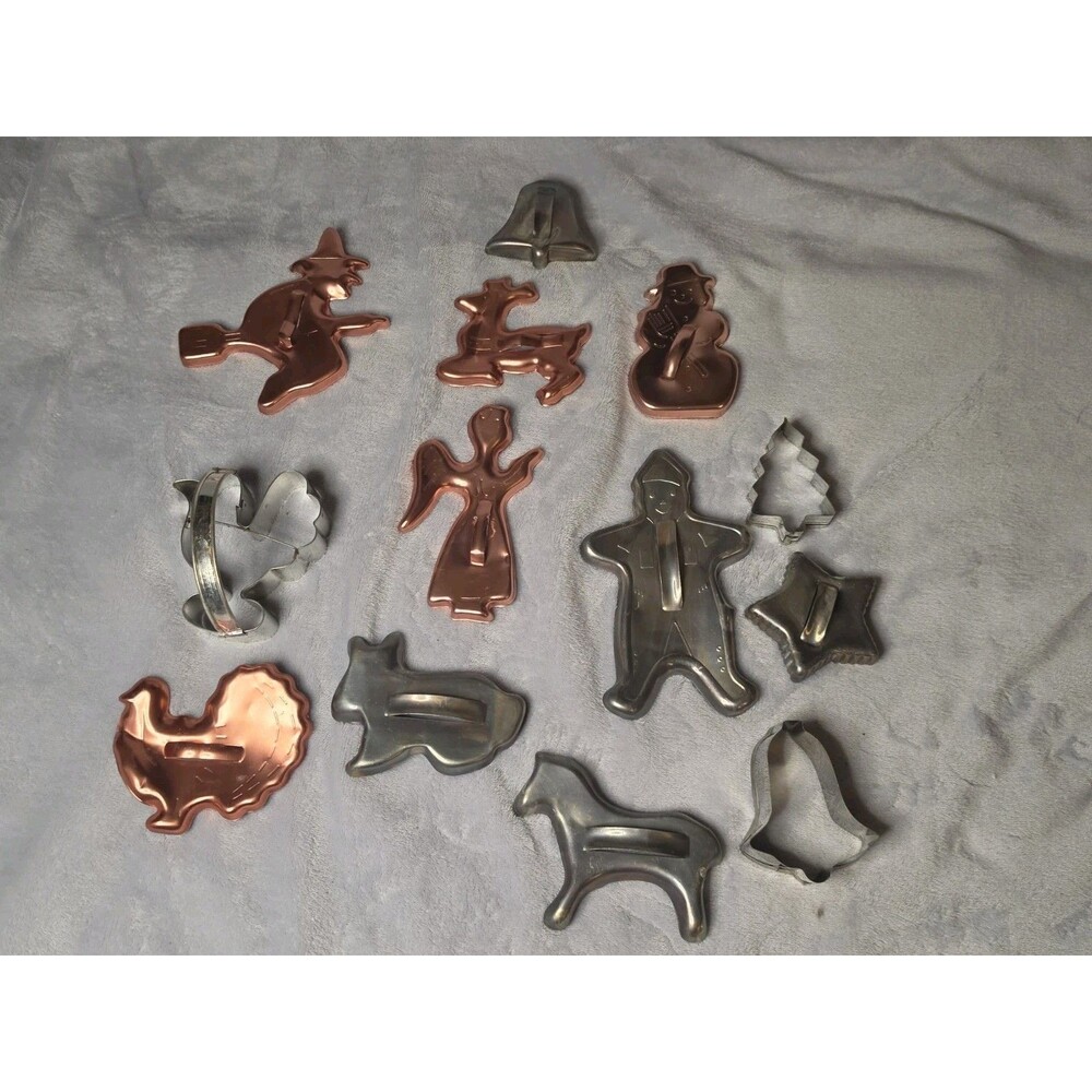 Lot of 13 Vintage Cookie Cutters | Copper & Aluminum | Holiday Halloween...